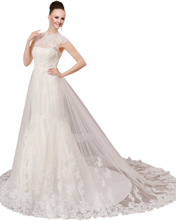 A-plum White Sleeveless Ball Gown In Lace Wedding Dress