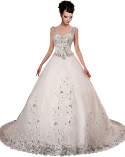 A-plum White Strap Ball Gown In Lace Layered Wedding Dress