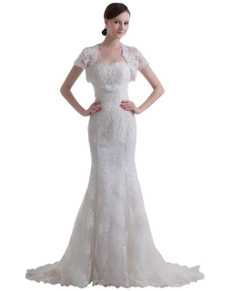 GEORGE BRIDE luxury vintage capped sleeves mermaid lace Wedding dress